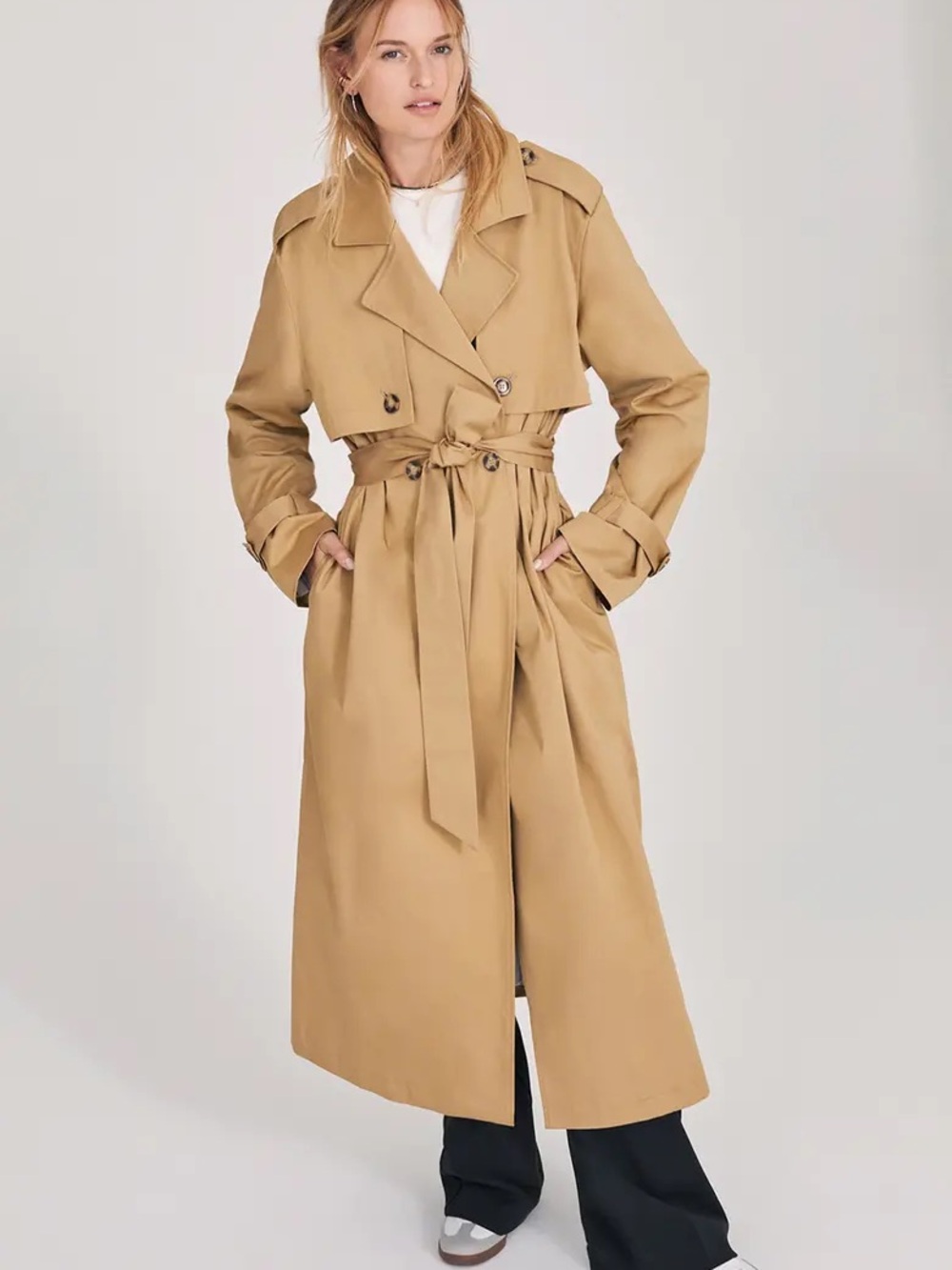 Favorite Daughter Camel Trench Coat with Waist Tie